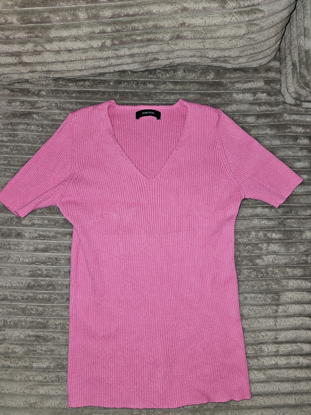 DOKOTOO Pink Ribbed V-Neck Short Sleeve Tee - SH3